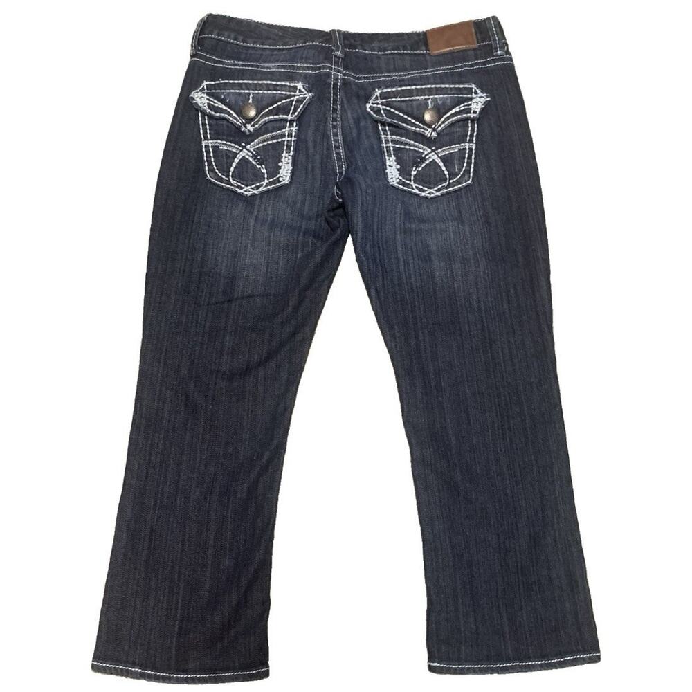 Maurices Y2K Capri Jeans 7/8 Low Rise Dark Wash Thick Stitch Flap Pocket
